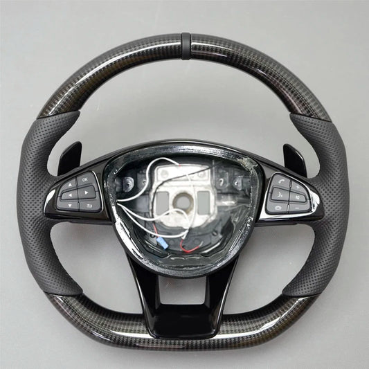 Carbon Fiber & Alcantara Flat Bottom Steering Wheel for Mercedes Benz W205, W213, G63, C63, E63, GLS, GLE | Racing Style