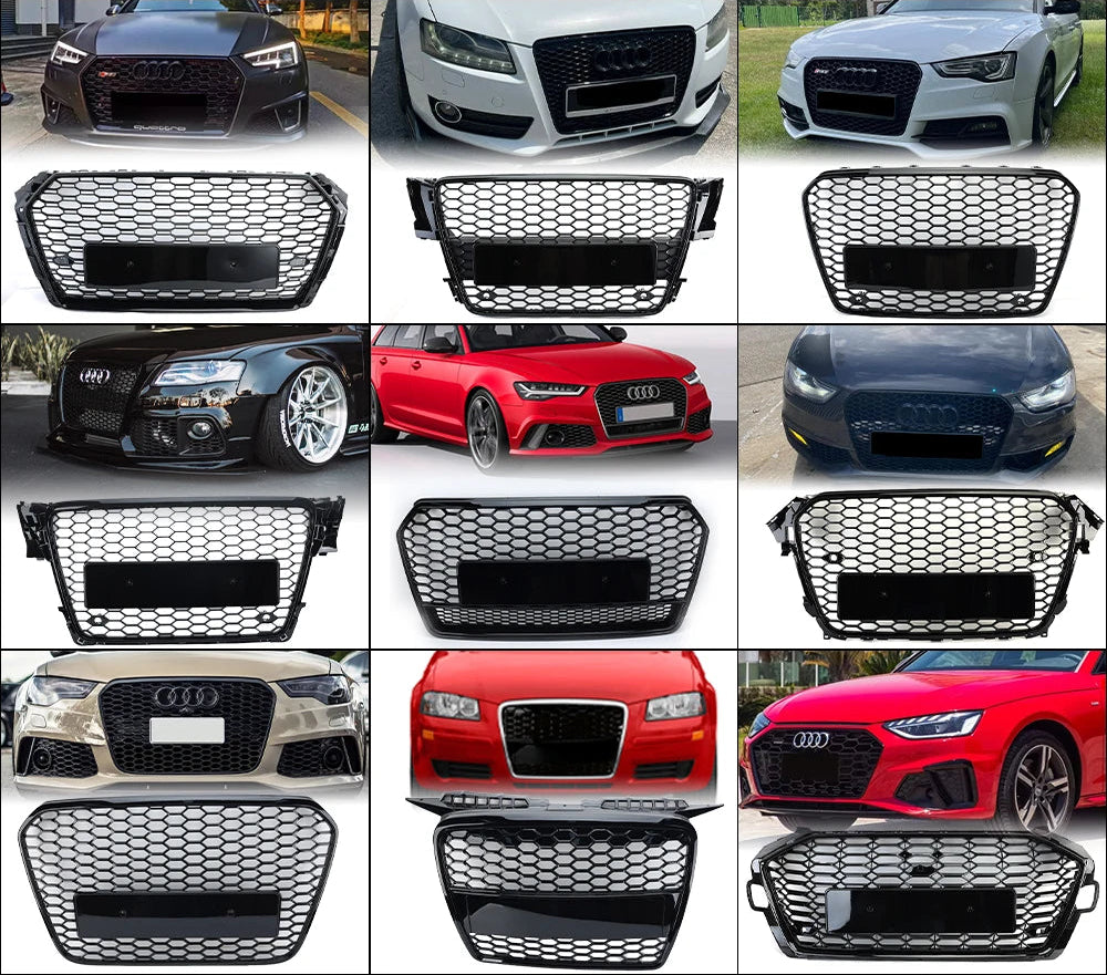 ABS Honeycomb RS Style Front Grille For Audi A4 S4 RS4 A5 RS5 A6 S6 A7 S7 A3 (2008–2022)