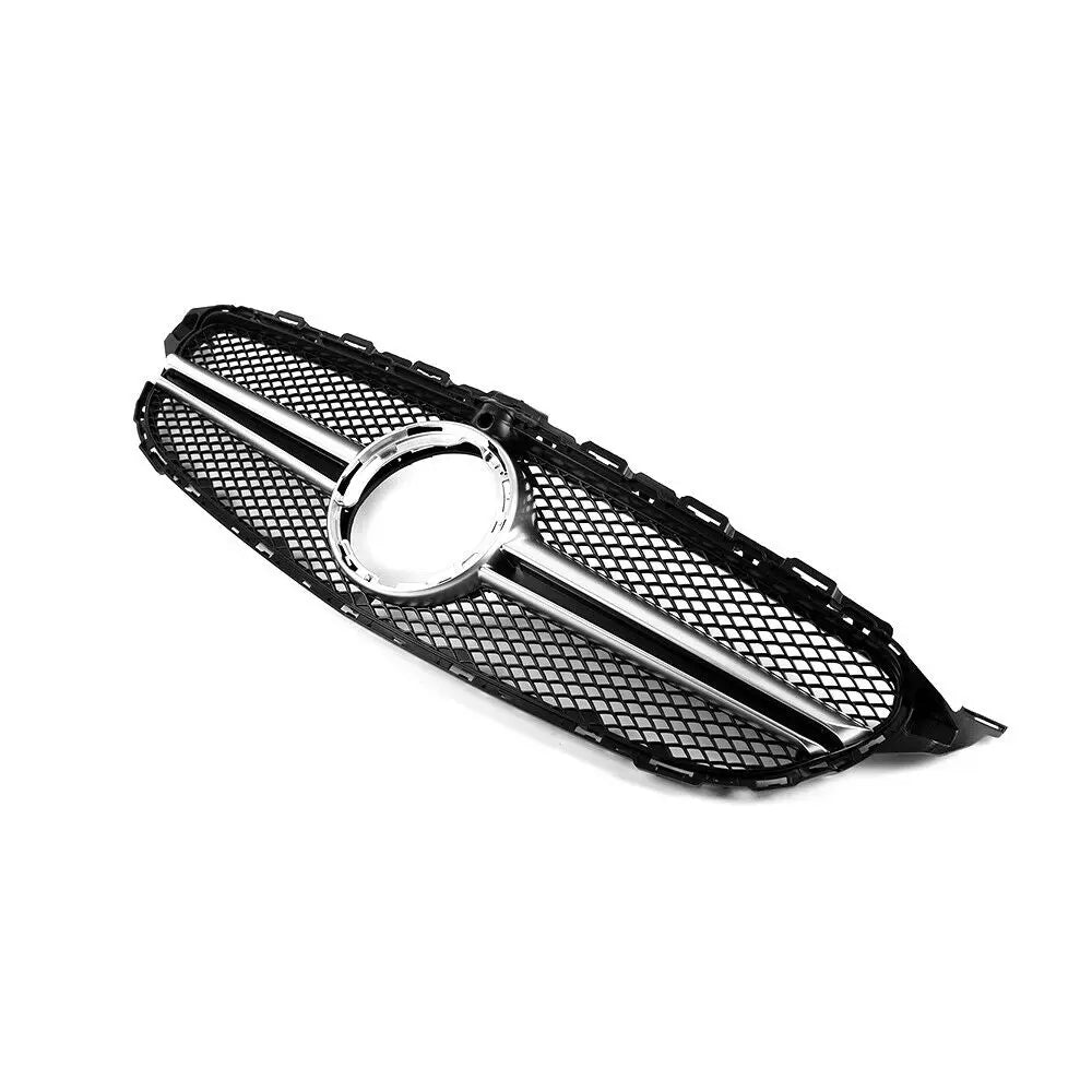 AMG Style Front Grille for Mercedes W205 C-Class (2019–2021) | Silver/Black with Camera Hole