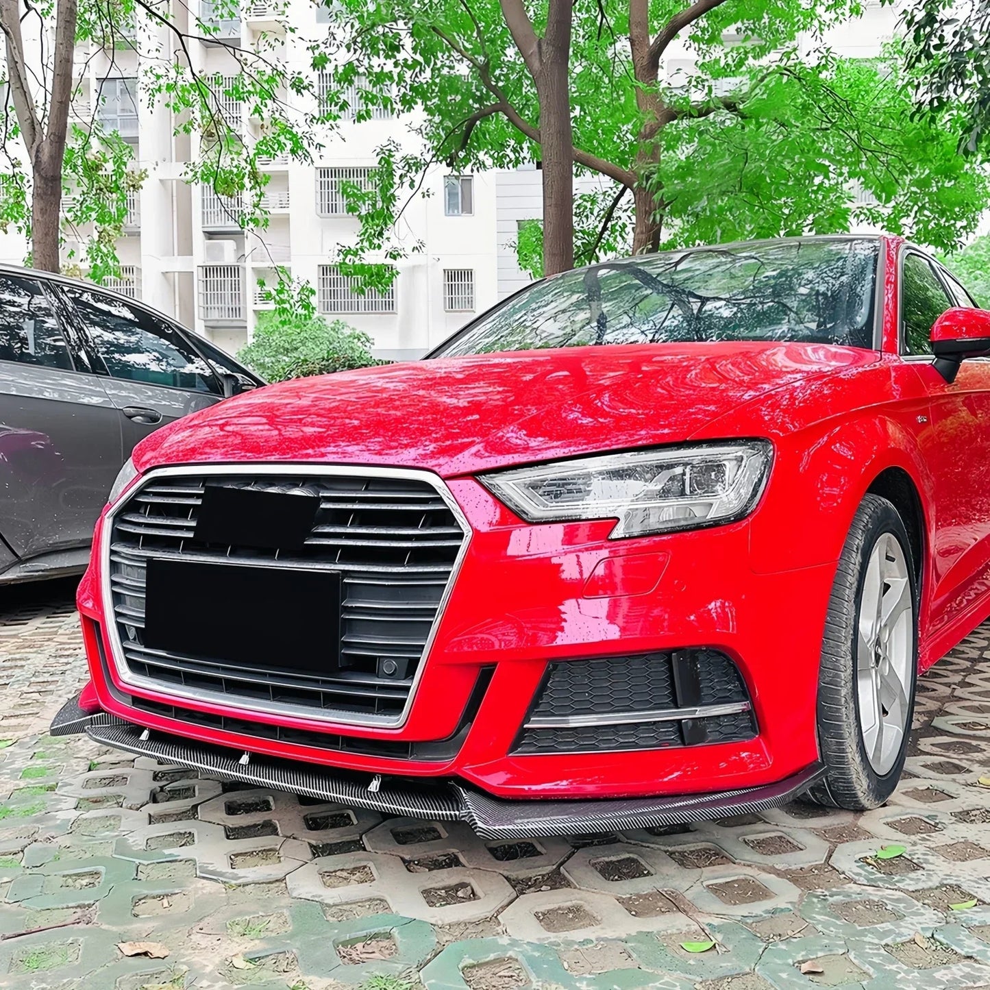 CS Style Front Lip for Audi 8V S-Line/S3 (2017–2020) | Gloss Black & Carbon