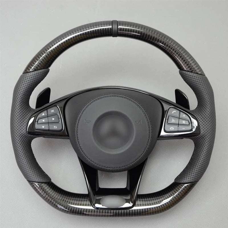 Carbon Fiber & Alcantara Flat Bottom Steering Wheel for Mercedes Benz W205, W213, G63, C63, E63, GLS, GLE | Racing Style