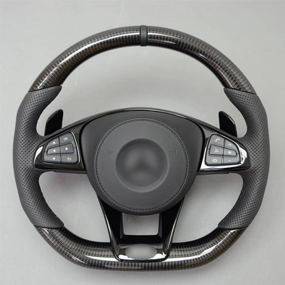 Carbon Fiber & Alcantara Flat Bottom Steering Wheel for Mercedes Benz W205, W213, G63, C63, E63, GLS, GLE | Racing Style