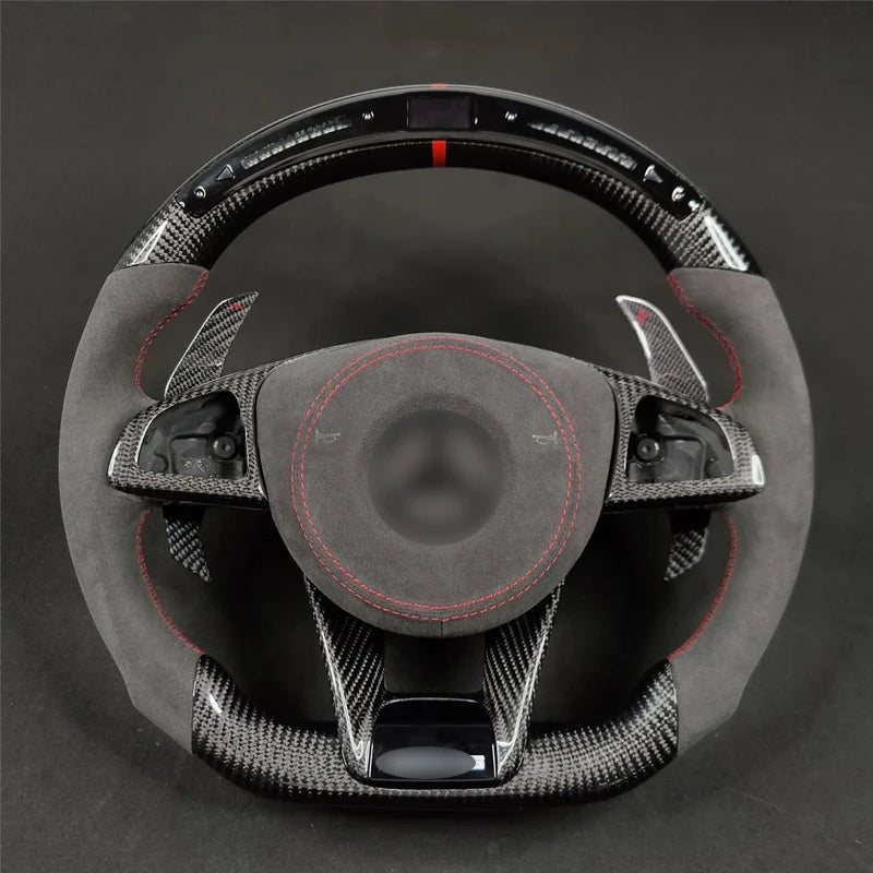 Carbon Fiber & Alcantara Flat Bottom Steering Wheel for Mercedes Benz W205, W213, G63, C63, E63, GLS, GLE | Racing Style