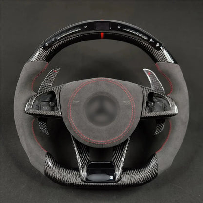 Carbon Fiber & Alcantara Flat Bottom Steering Wheel for Mercedes Benz W205, W213, G63, C63, E63, GLS, GLE | Racing Style