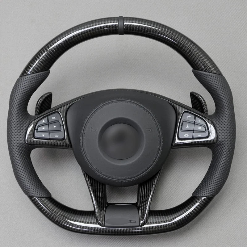 Carbon Fiber & Alcantara Flat Bottom Steering Wheel for Mercedes Benz W205, W213, G63, C63, E63, GLS, GLE | Racing Style