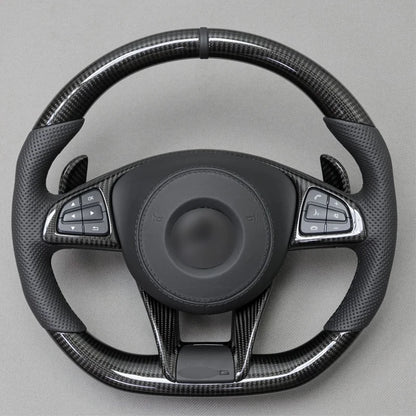 Carbon Fiber & Alcantara Flat Bottom Steering Wheel for Mercedes Benz W205, W213, G63, C63, E63, GLS, GLE | Racing Style