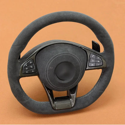 Carbon Fiber & Alcantara Flat Bottom Steering Wheel for Mercedes Benz W205, W213, G63, C63, E63, GLS, GLE | Racing Style