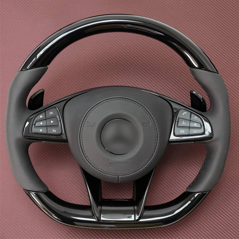Carbon Fiber & Alcantara Flat Bottom Steering Wheel for Mercedes Benz W205, W213, G63, C63, E63, GLS, GLE | Racing Style