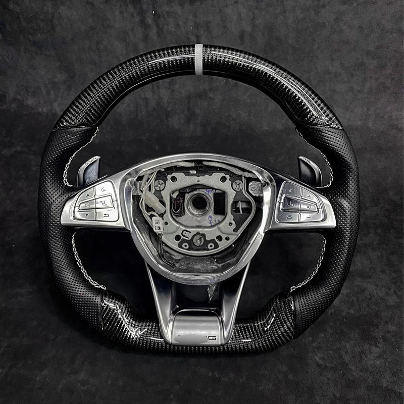 Carbon Fiber & Alcantara Flat Bottom Steering Wheel for Mercedes Benz W205, W213, G63, C63, E63, GLS, GLE | Racing Style