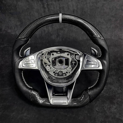 Carbon Fiber & Alcantara Flat Bottom Steering Wheel for Mercedes Benz W205, W213, G63, C63, E63, GLS, GLE | Racing Style
