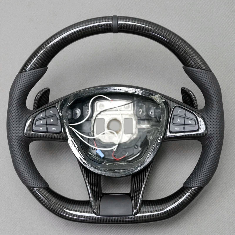 Carbon Fiber & Alcantara Flat Bottom Steering Wheel for Mercedes Benz W205, W213, G63, C63, E63, GLS, GLE | Racing Style