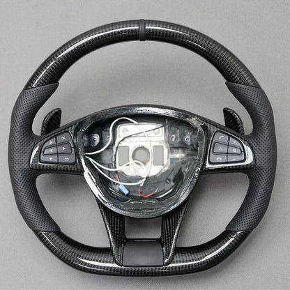 Carbon Fiber & Alcantara Flat Bottom Steering Wheel for Mercedes Benz W205, W213, G63, C63, E63, GLS, GLE | Racing Style