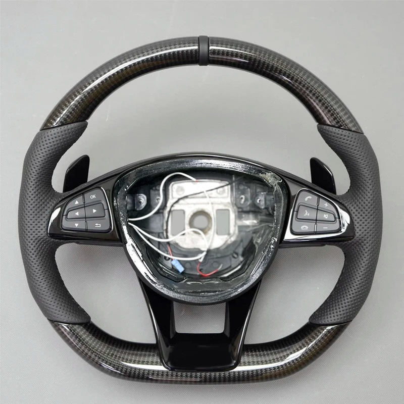 Carbon Fiber & Alcantara Flat Bottom Steering Wheel for Mercedes Benz W205, W213, G63, C63, E63, GLS, GLE | Racing Style