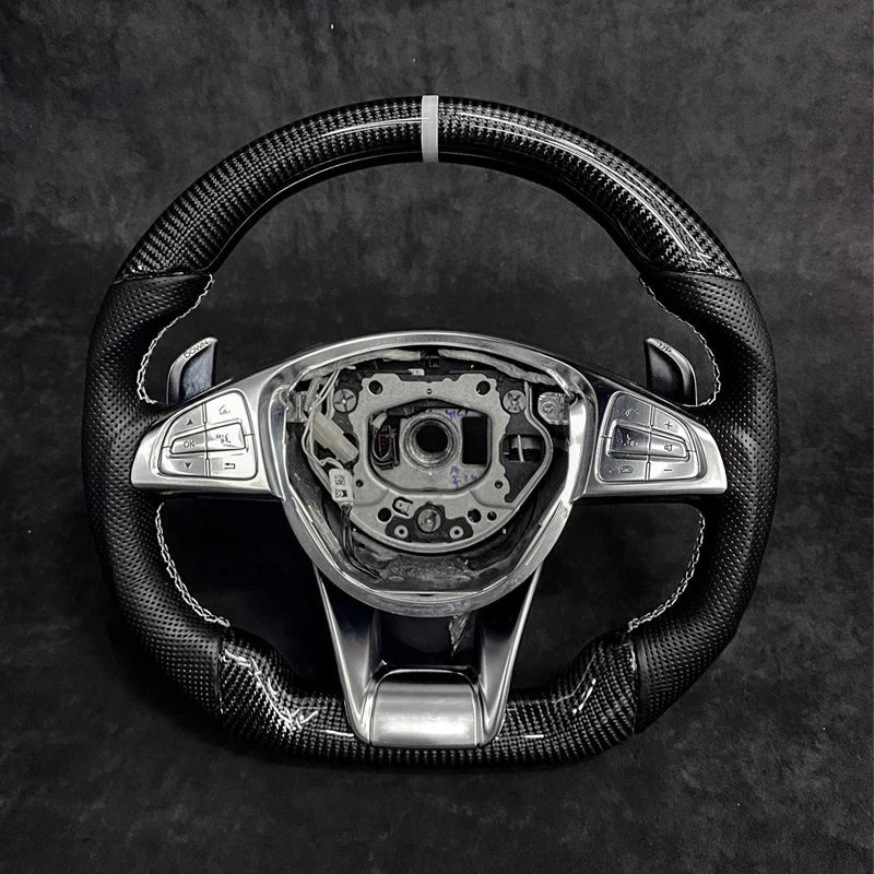 Carbon Fiber & Alcantara Flat Bottom Steering Wheel for Mercedes Benz W205, W213, G63, C63, E63, GLS, GLE | Racing Style