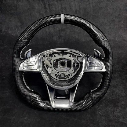 Carbon Fiber & Alcantara Flat Bottom Steering Wheel for Mercedes Benz W205, W213, G63, C63, E63, GLS, GLE | Racing Style