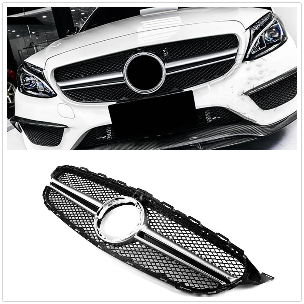 AMG Style Front Grille for Mercedes W205 C-Class (2019–2021) | Silver/Black with Camera Hole