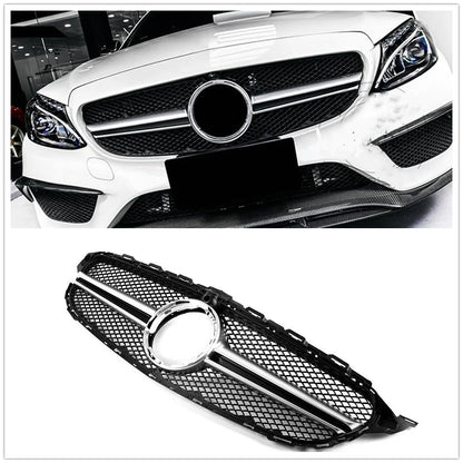 AMG Style Front Grille for Mercedes W205 C-Class (2019–2021) | Silver/Black with Camera Hole