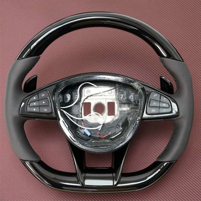 Carbon Fiber & Alcantara Flat Bottom Steering Wheel for Mercedes Benz W205, W213, G63, C63, E63, GLS, GLE | Racing Style