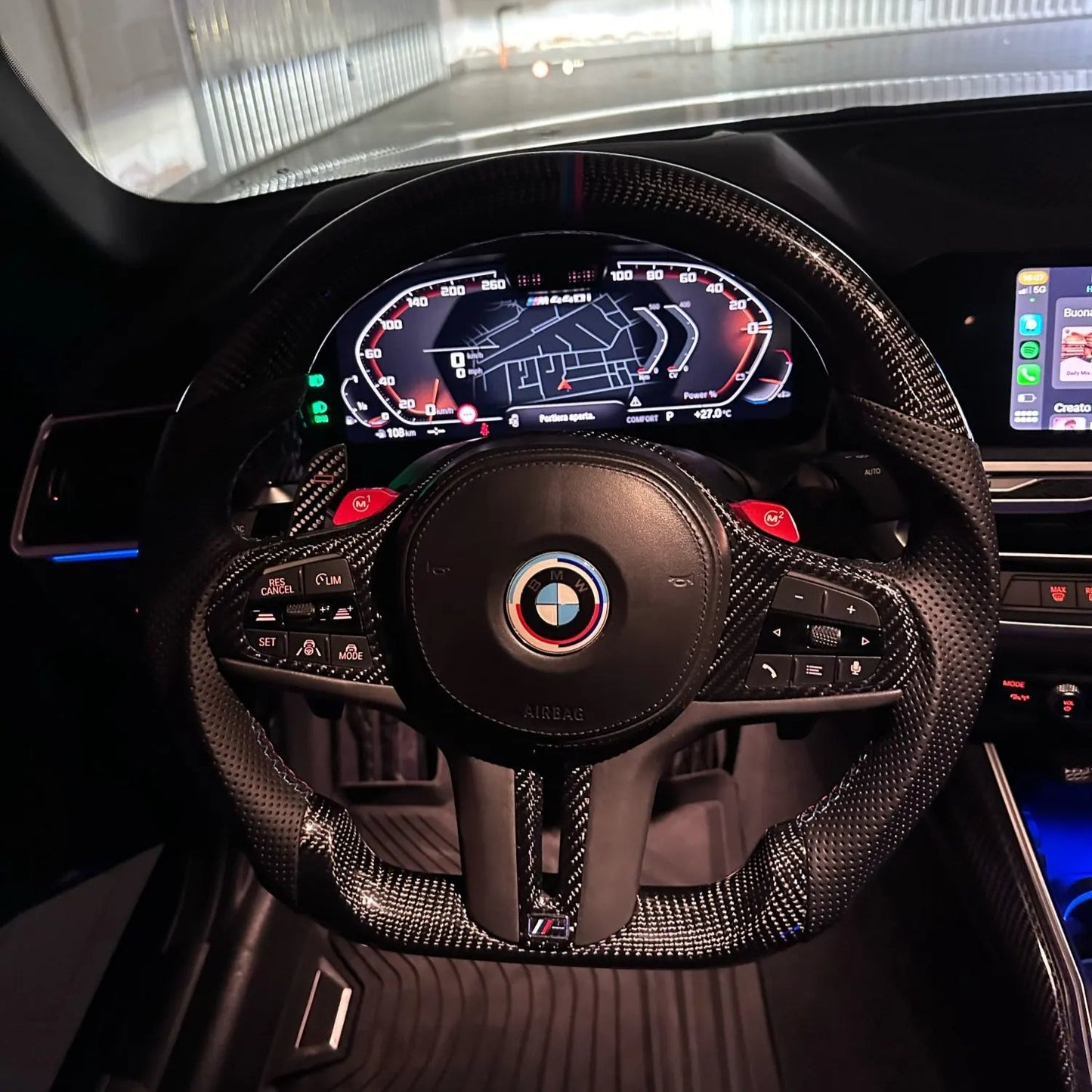 Carbon Fiber Steering Wheel for BMW G30 G20 M5 F90 M8 X3M X4M X5M X6M | Custom Perforated Leather Design